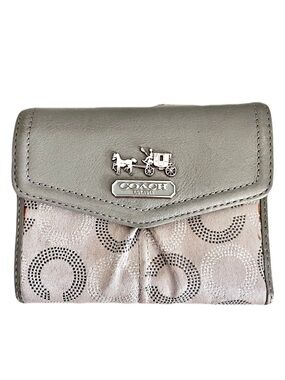 Coach Silver Jacquard and Grey Leather ‘Madison Dotted Op Art’ Medium Wallet
